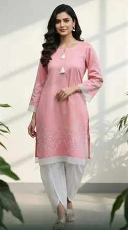 Pink embroidered kurta with white dhoti salwar